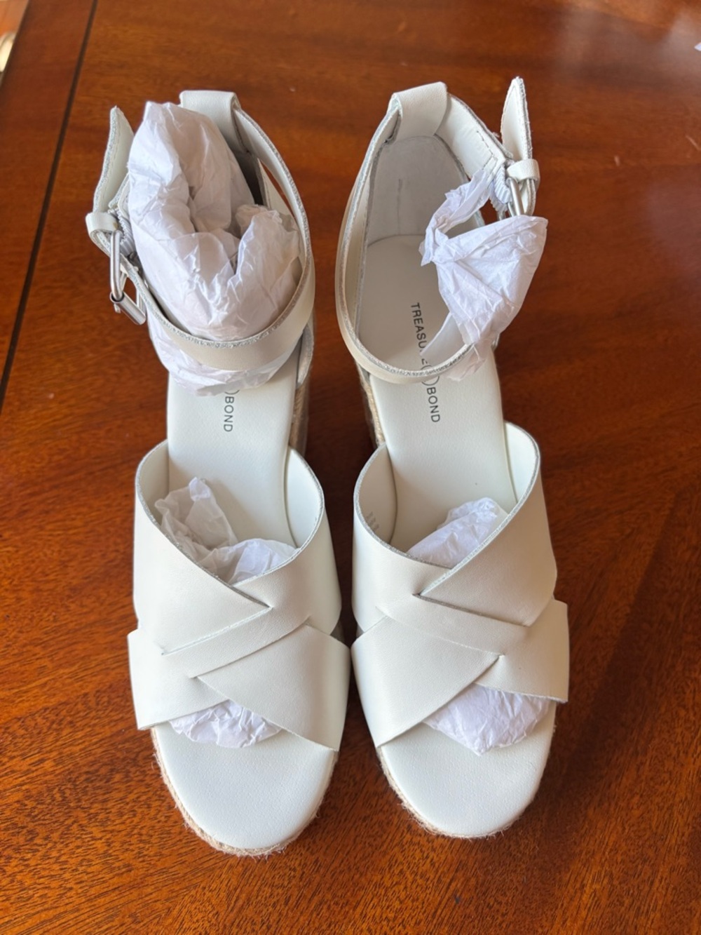 Treasure & Bond Cream Crisscross Ankle-Strap Wedge Sandals